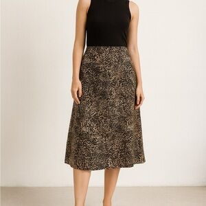 Design Exchange 100% Silk Leopard Print Midi Skirt Brown Black XL